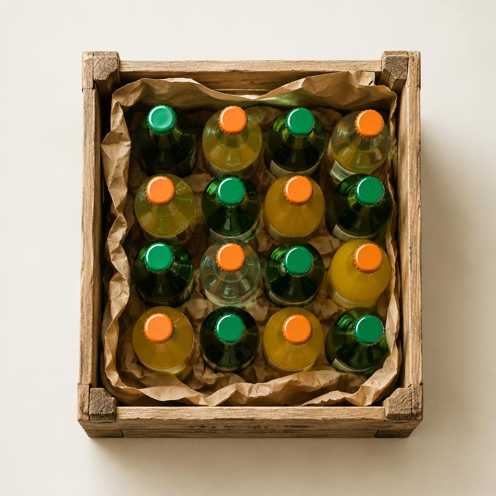 Caja de madera con botellas retornables